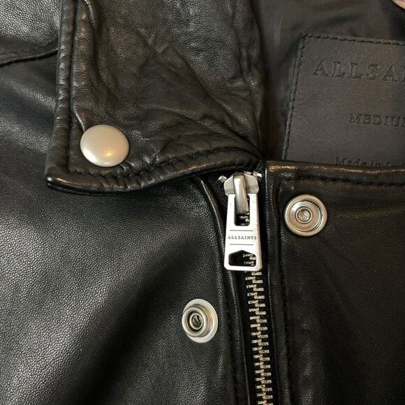 All Saints Lomi Sheep Leather Asymmetrical Zip Biker Moto Jacket Black Sz Medium - Picture 8 of 9